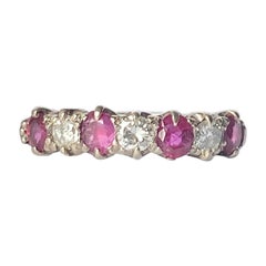Vintage Ruby and Diamond 18 Carat Gold Seven-Stone Ring