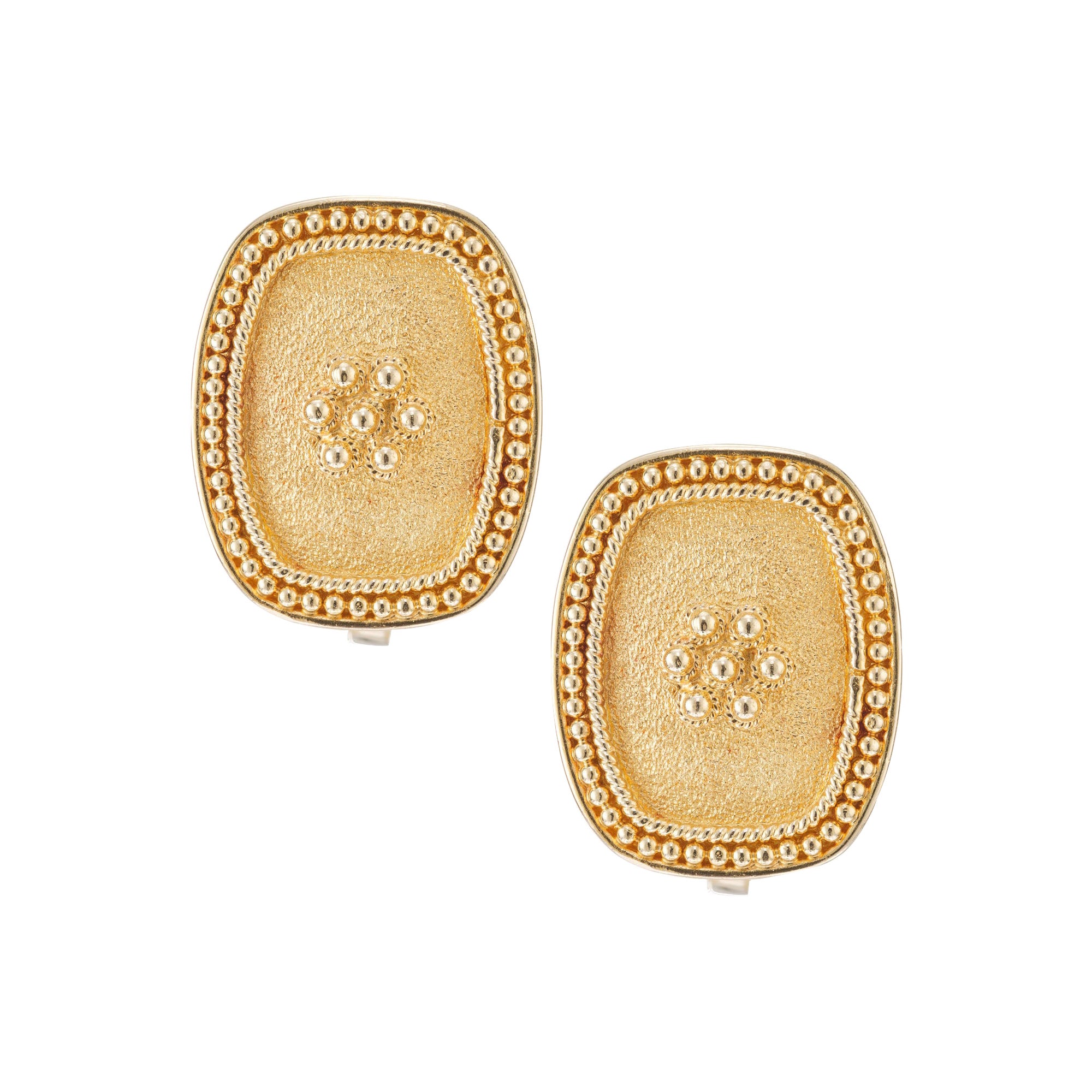 Yellow Gold Textured Clip Post Earrings  For Sale