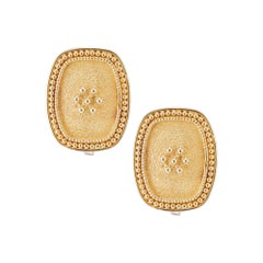 Vintage Yellow Gold Textured Clip Post Earrings 