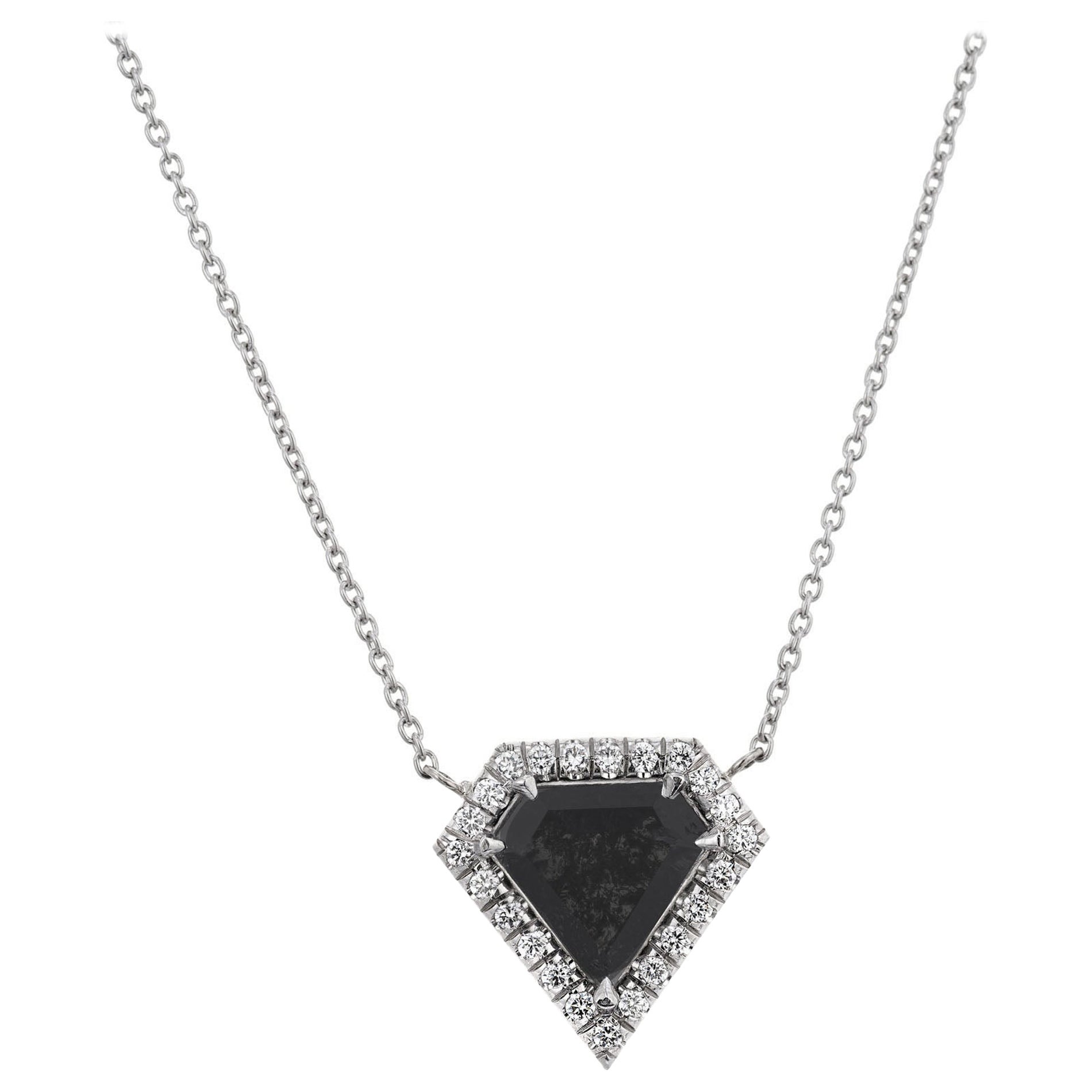 Peter Suchy GIA Certified .99 Carat Black Diamond Platinum Halo Pendant Necklace