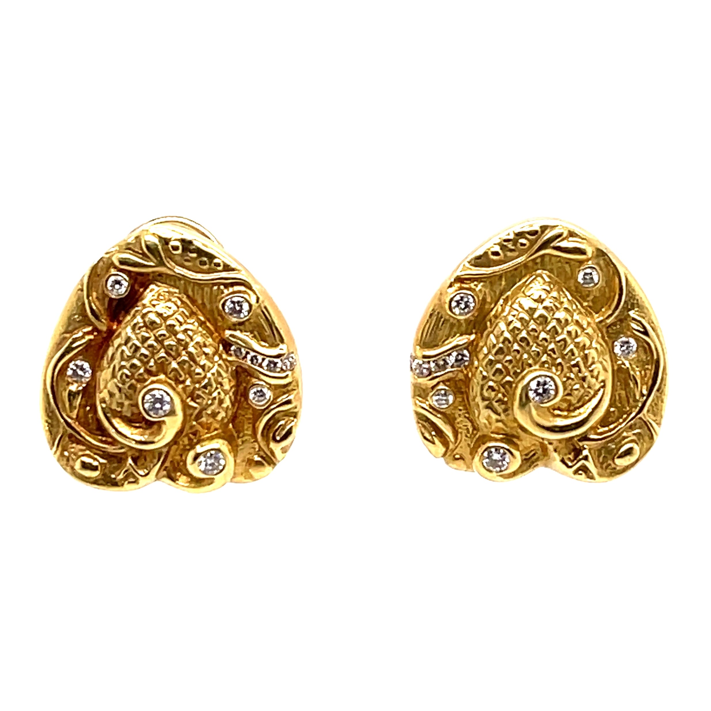 Heart Shaped Vintage Diamond Gold Earrings For Sale