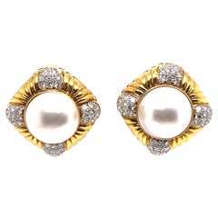 Yellow Gold Pearl Diamond Earring
