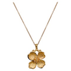 Vintage Tiffany & Co. 18K Gold Dogwood Flower Pendant Necklace with Gold Chain