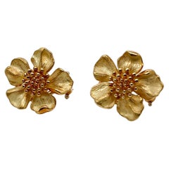 Vintage Tiffany & Co. 18K Gold Dogwood Flower Earrings