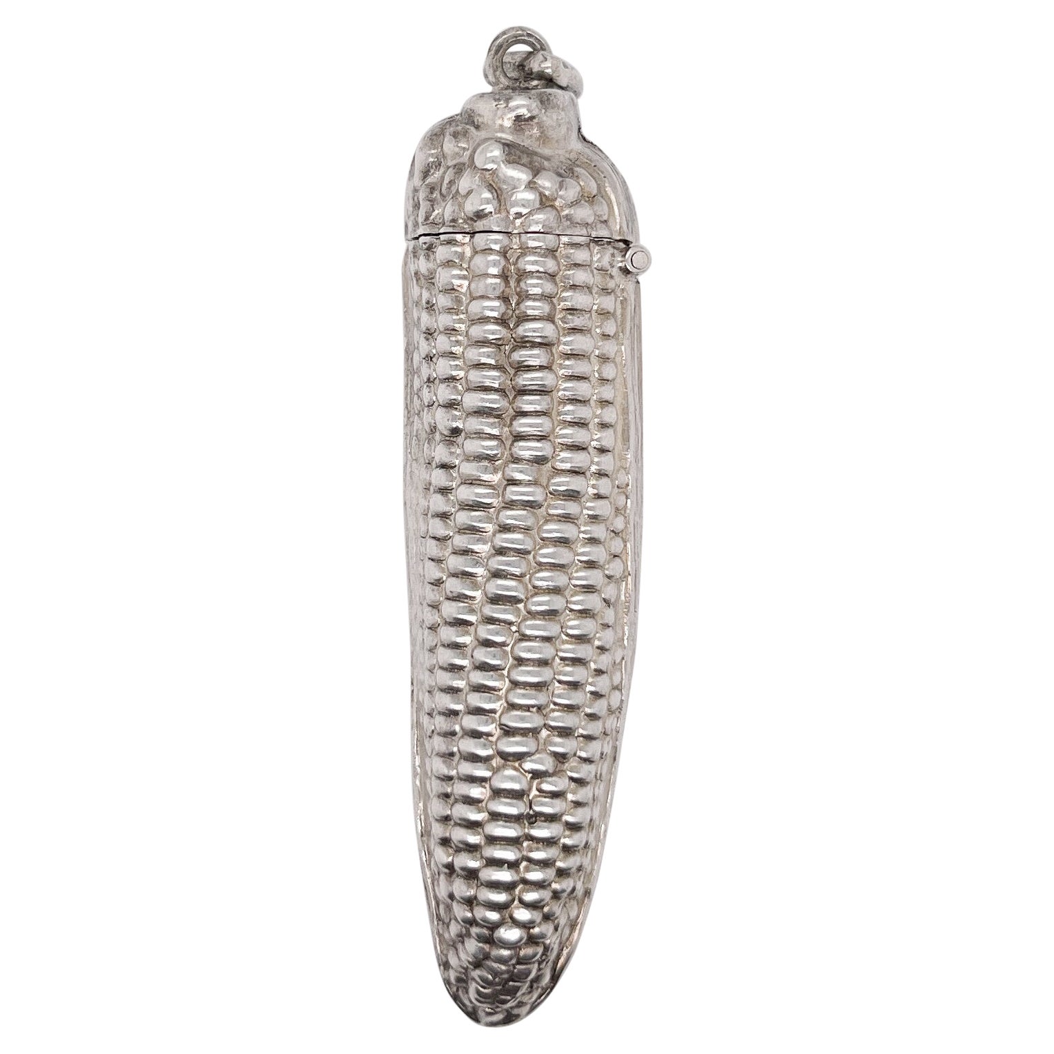 Vintage Sterling Silver Corn Cob Pendant Snuff Box, Ex-Mario Buatta Collection