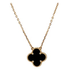 Van Cleef & Arpels Onyx-Alhambra-Anhänger-Halskette