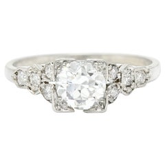 1930's Art Deco 0.96 Carat European Diamond Platinum Foliate Engagement Ring GIA