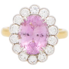Certified Pastel Pink Sapphire and Diamond Cluster Ring Set in 18k Gold