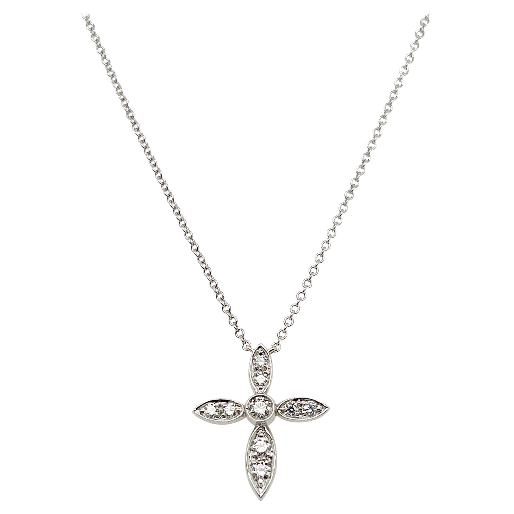 Tiffany & Co. Halskette 'Illusion' mit Kruzifix oder Kreuz-Anhänger aus Platin und Diamant