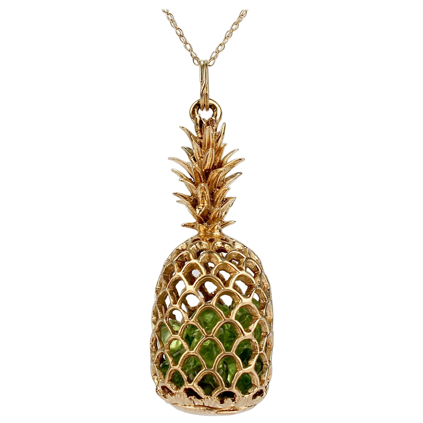 Retro Na Hoku / Edward Sultan 14k Gold & Emerald Pineapple Charm or Pendant  For Sale