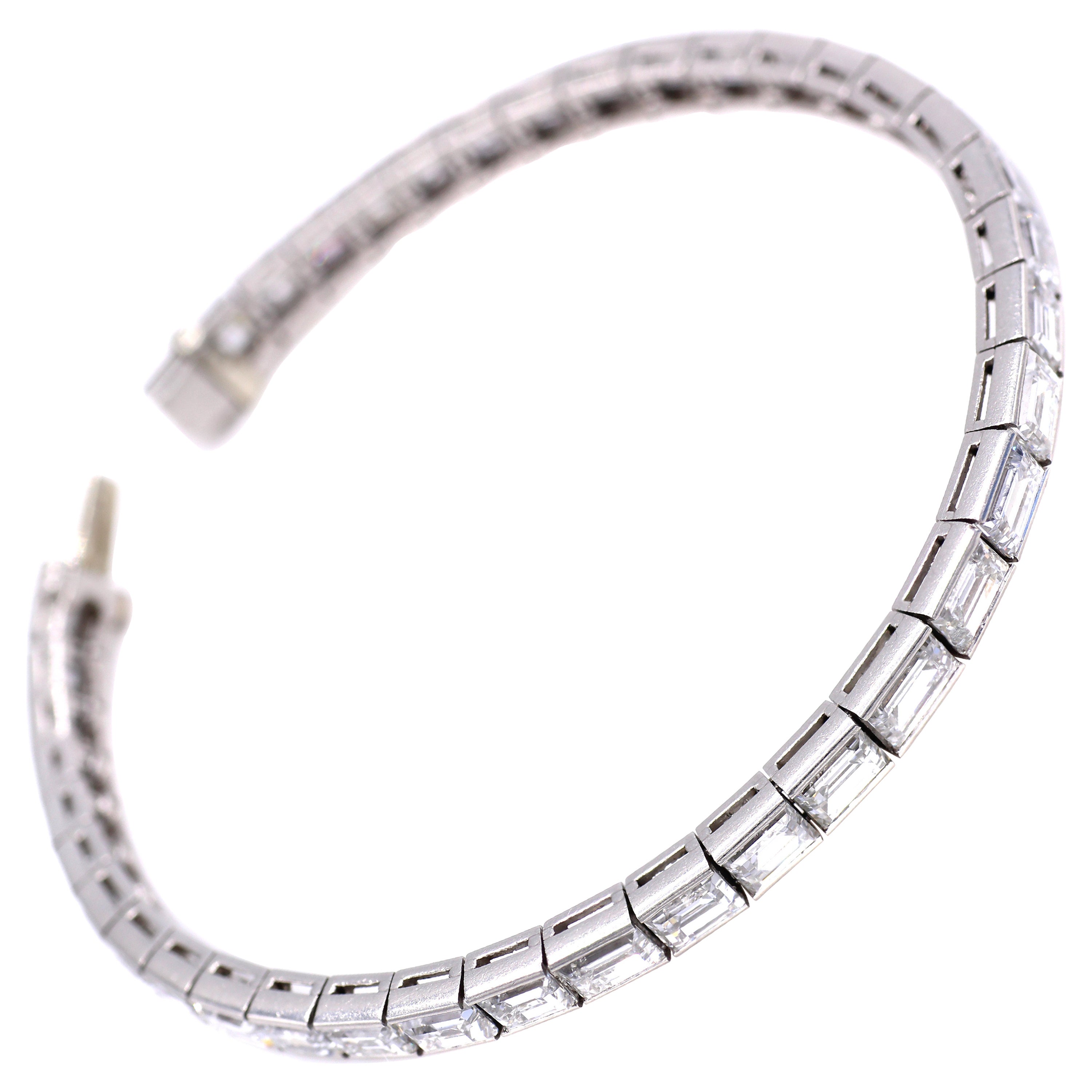 1950s Gem Step Cut Diamond Platinum Line Bracelet