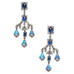 Kyanite, Diamonds and Opal Chandelier Dangle Earrings
