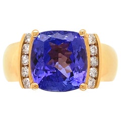 Retro 5.72 Carat Tanzanite and Diamond Designer Gold Ring Estate Fine Jewelry