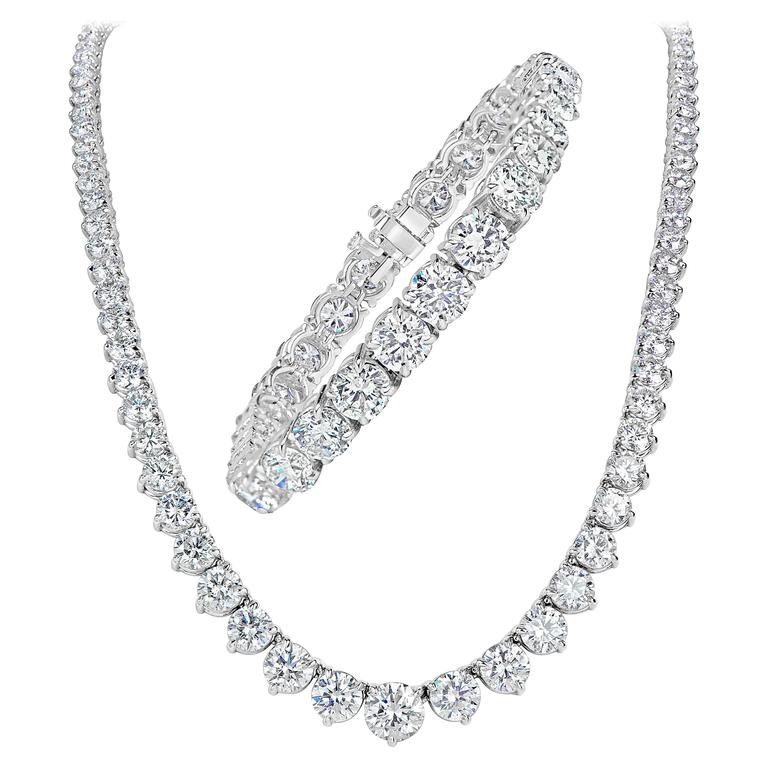 Diamond Platinum Graduated Riviera Necklace IGI Certificate and Tennis
