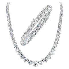 Diamond Platinum Graduated Riviera Necklace IGI Certificate and Tennis Bracelet