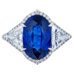 Bague en saphir ovale et diamants de 8,25 carats certifiés GIA