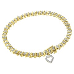 Bracelet à breloques cœur en or jaune plaqué argent sterling .925 et diamants de 2,00 carats