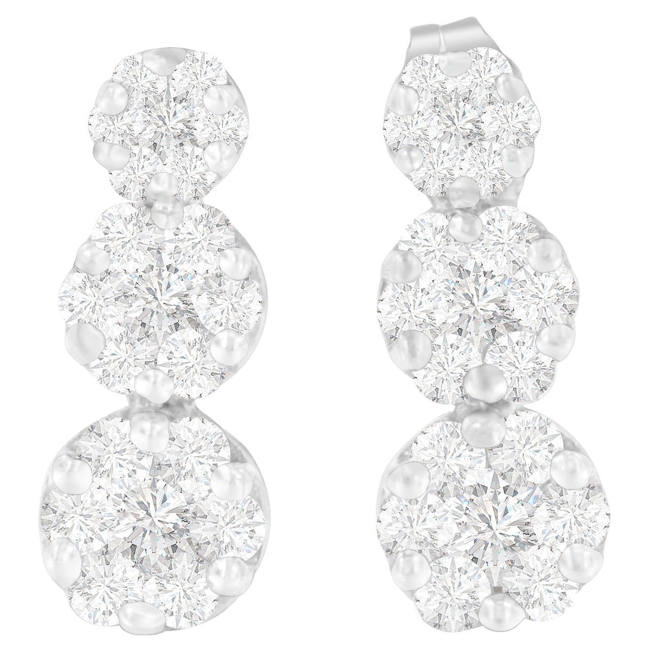 14K White Gold 1 1/2 Carat Round-Cut Diamond Earrings