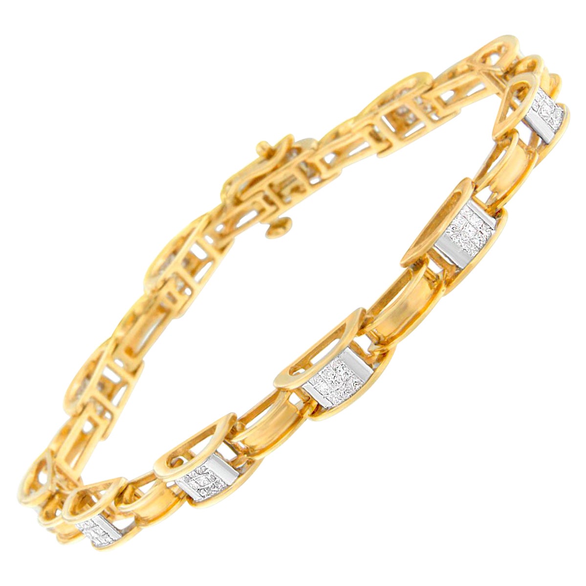 14K Yellow Gold 1.00 Carat Princess Cut Diamond Chain Link Bracelet For Sale