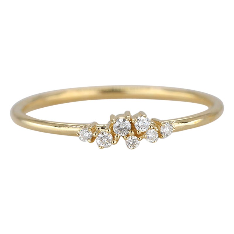 Anillo de Diamantes Minimalista de Oro de 14K, Anillo de Oro de 14K y Diamantes con Declaración