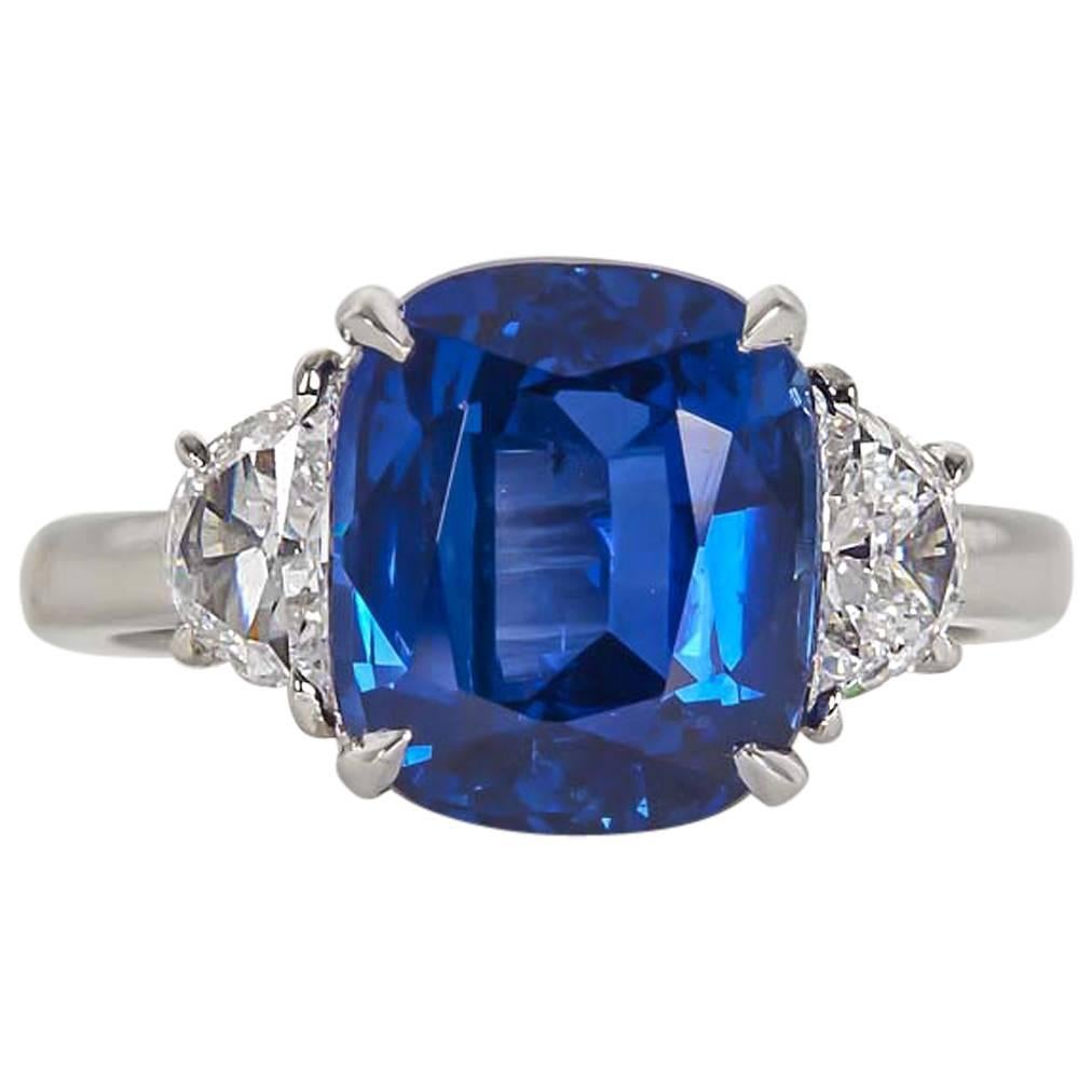 5 Carat Vivid Blue Sapphire Diamond Platinum Ring