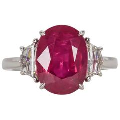 5 Carat GIA Cert Ruby Diamond Platinum Ring 9
