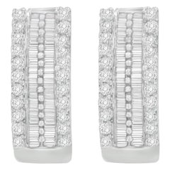 14 Karat Weißgold 1 1/2 Karat Diamant-Ohrringe mit runden und Diamanten im Baguetteschliff