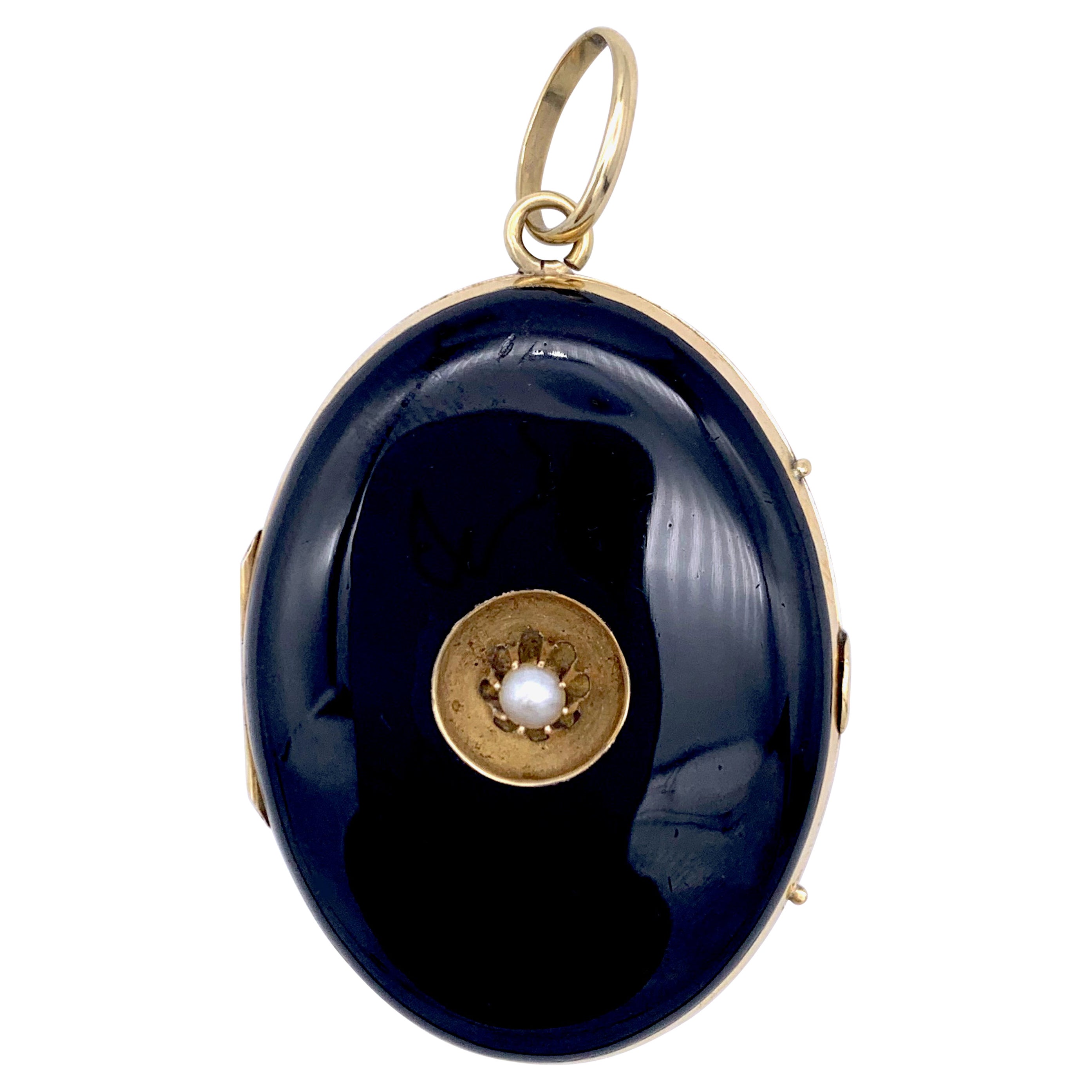 Antique 14 Karat Oval Gold Locket Pendant Natural Pearl For Sale