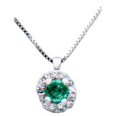 Smaragd, Diamanten, 18 Karat Weißgold-Anhänger-Halskette