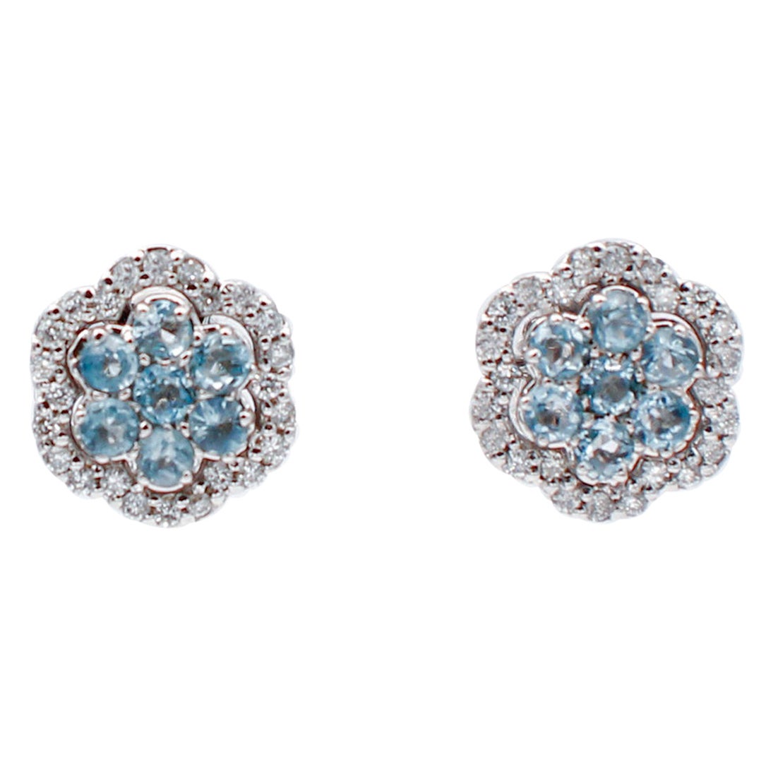Aquamarines, Diamonds, 18 Karat White Gold Stud Earrings For Sale