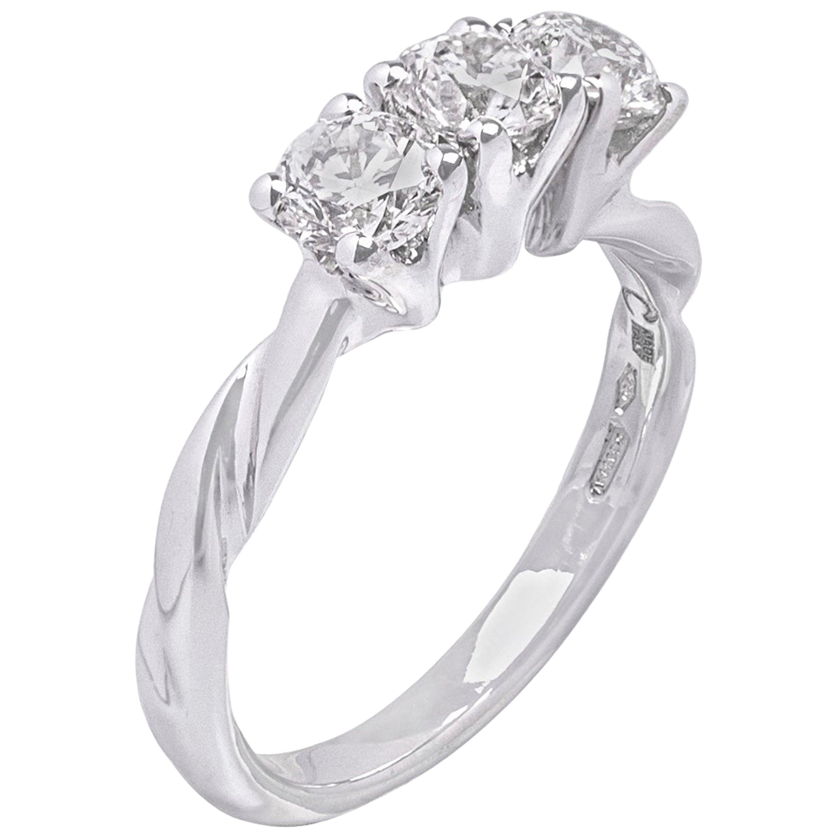 For Sale:  1.28ct Brilliant Cut Diamonds and 18k White Gold Trilogy Ring
