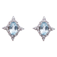 Aquamarine, White Diamonds, 18 Karat White Gold Stud Earrings