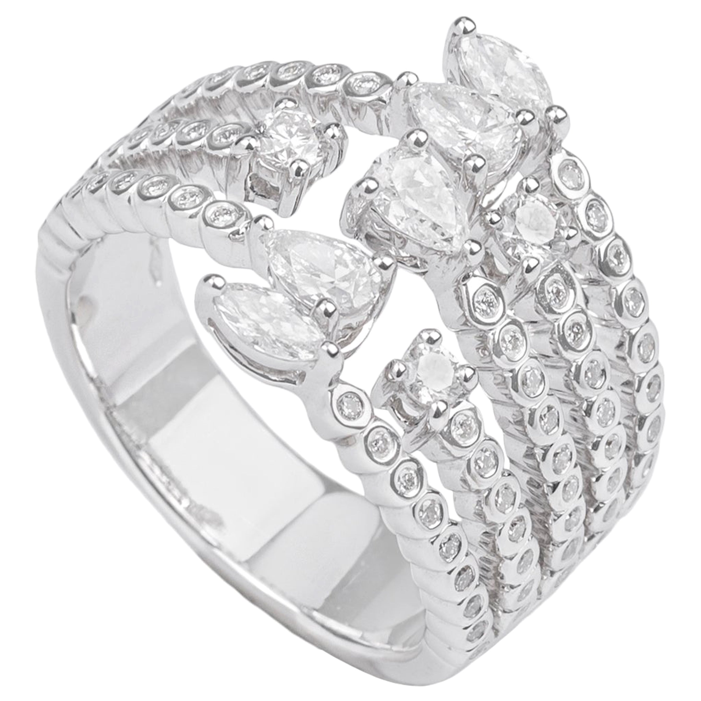 1.21 Carat Diamonds Multi-Layer 18k White Gold Wide Band Ring