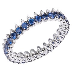 Blue Sapphire and Diamond Eternity Band Crown Shape with Diamonds Points