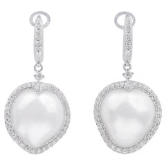 English Lock South Sea Pearls, 18k White Gold and Diamonds Earrings