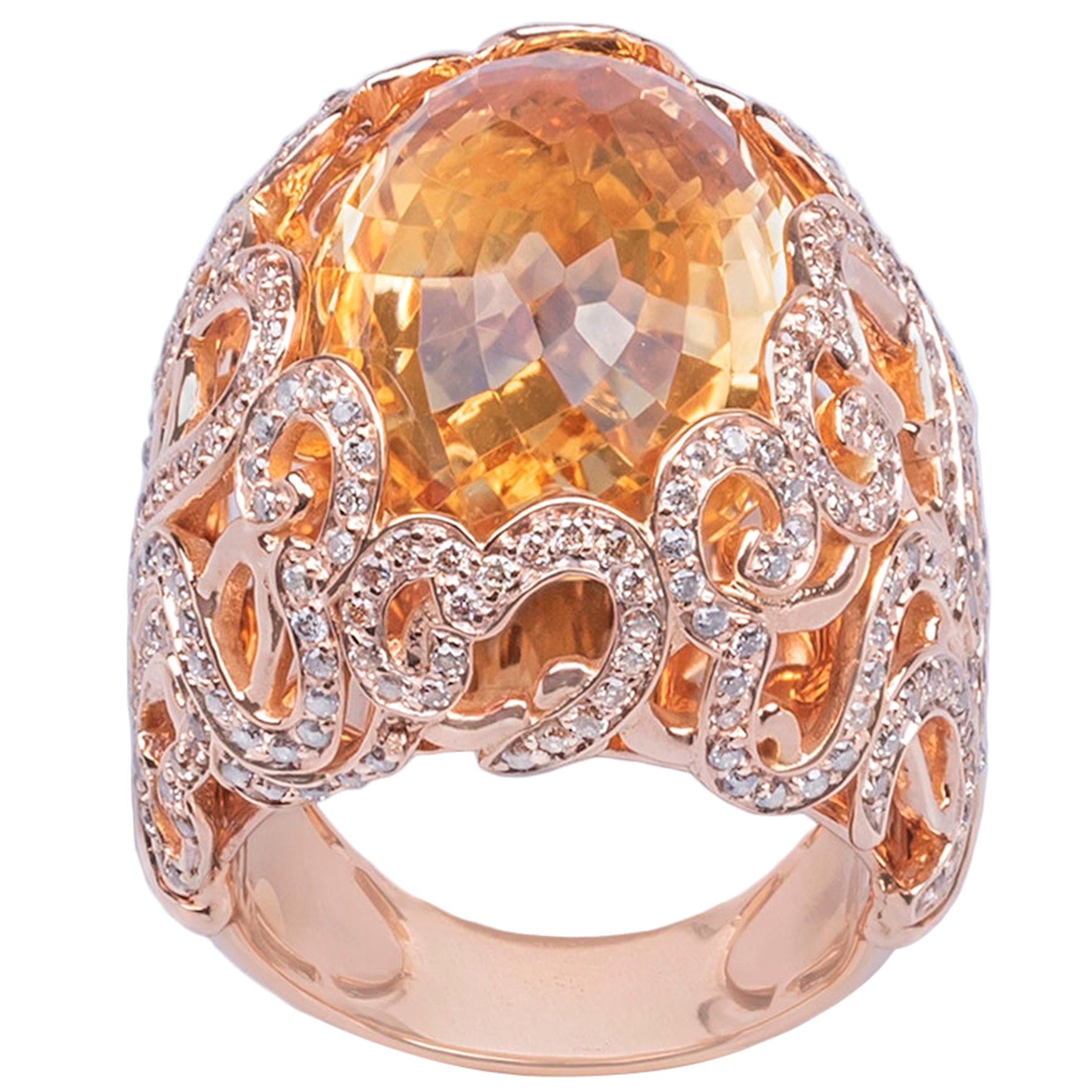 Citrine Quartz 18k Rose Gold Dome Ring