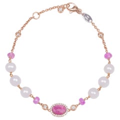 18k Rose Gold, Pearls, 3.70ct Pink Sapphiers and Diamonds Bracelet 