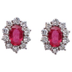 Rubies, Diamonds, 18 Karat White Gold Stud Earrings