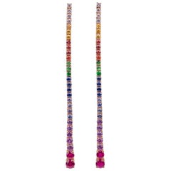 Stud Back Multi Color Tennis Earrings with Brilliant Cut Diamonds and Sapphires