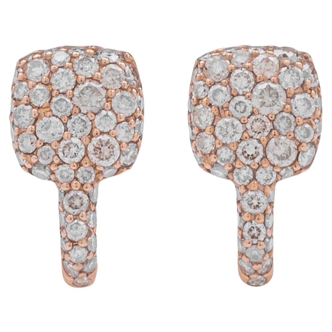 Square Rose Gold and Brown Diamonds '1.22ct' Leverback Earrings For Sale