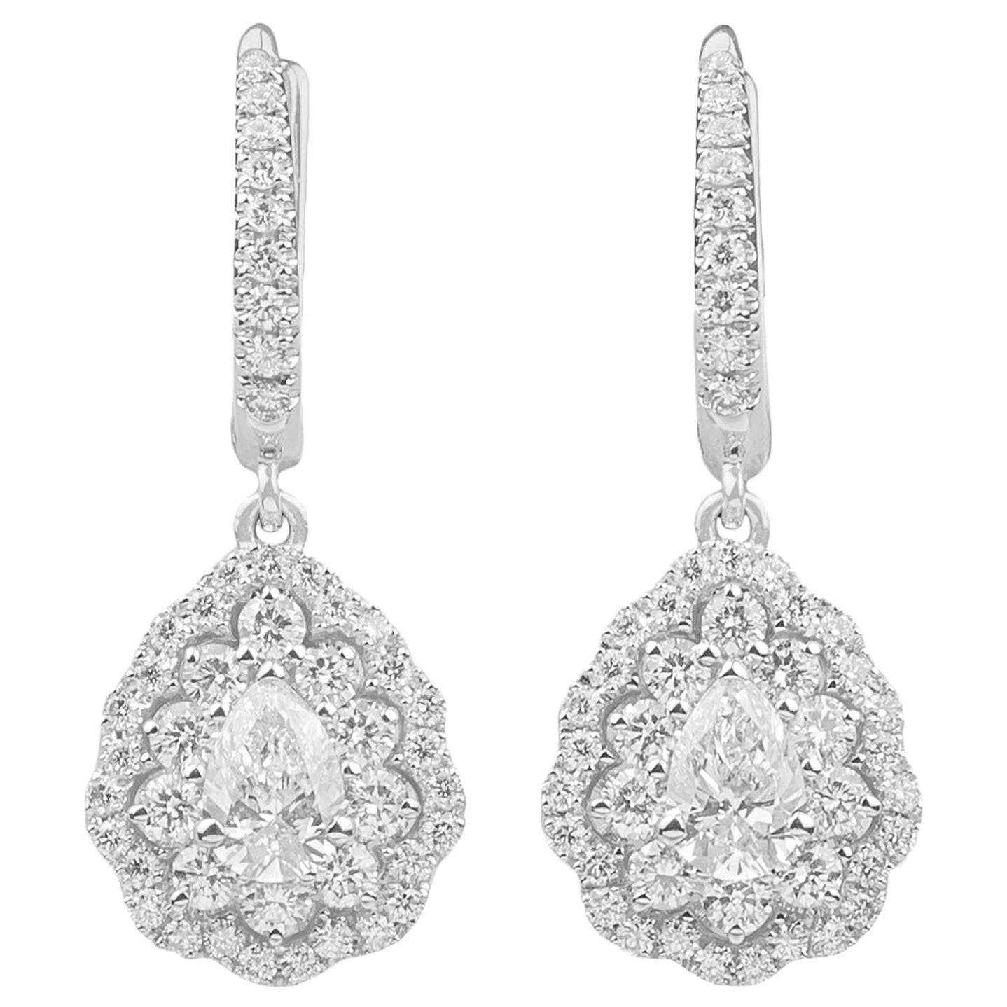 18k White Gold and Pear Cut Diamonds '2.0ct' Dangle Earrings
