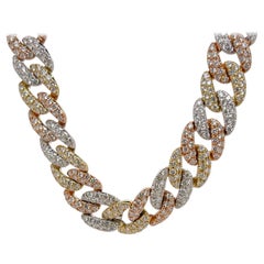 14kt Rose, Yellow & White Gold Tricolor Pavé Diamond Curblink Necklace 