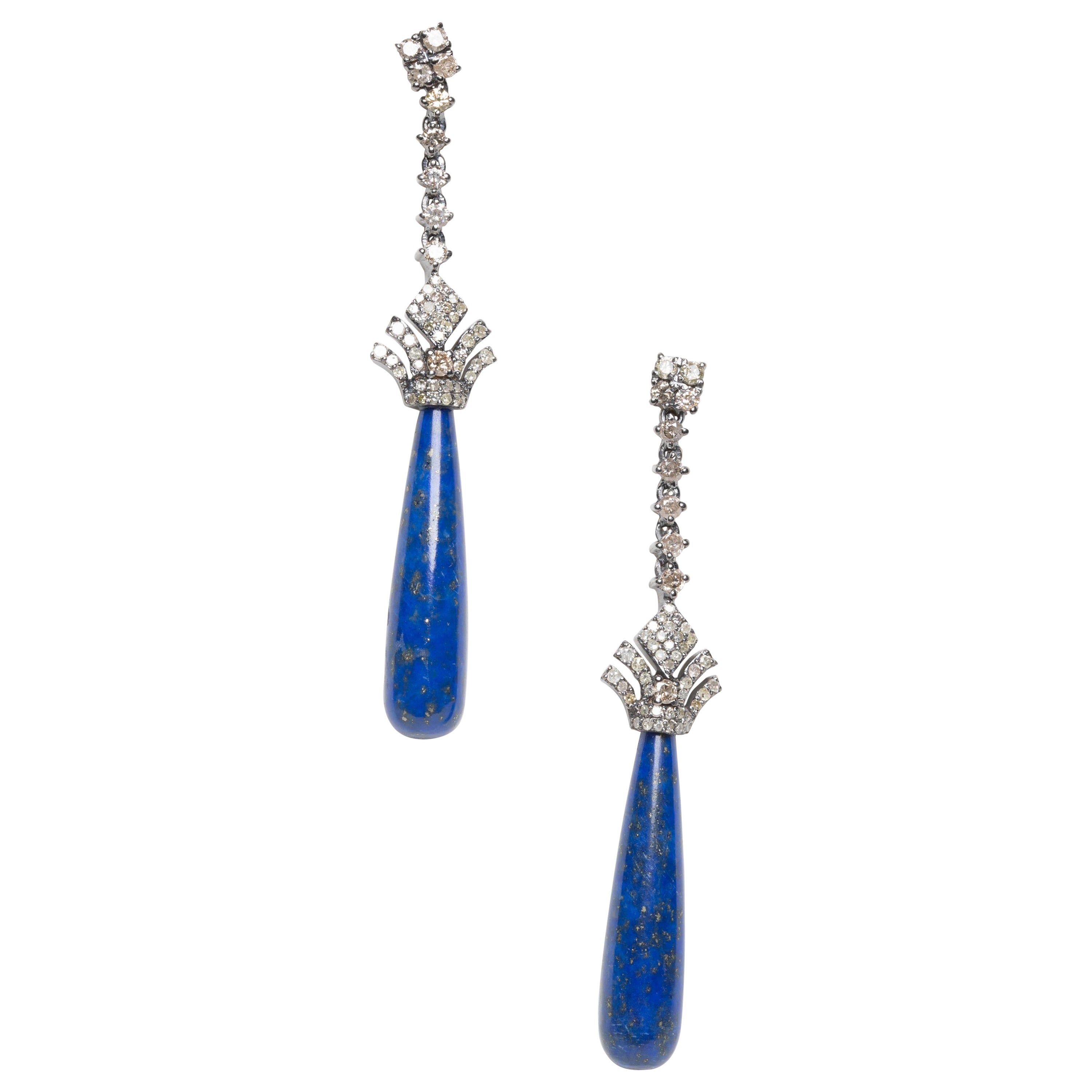 Boucles d'oreilles chandelier pendantes en lapis-lazuli et diamants