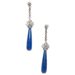 Diamond and Lapis Lazuli Dangle Chandelier Earrings