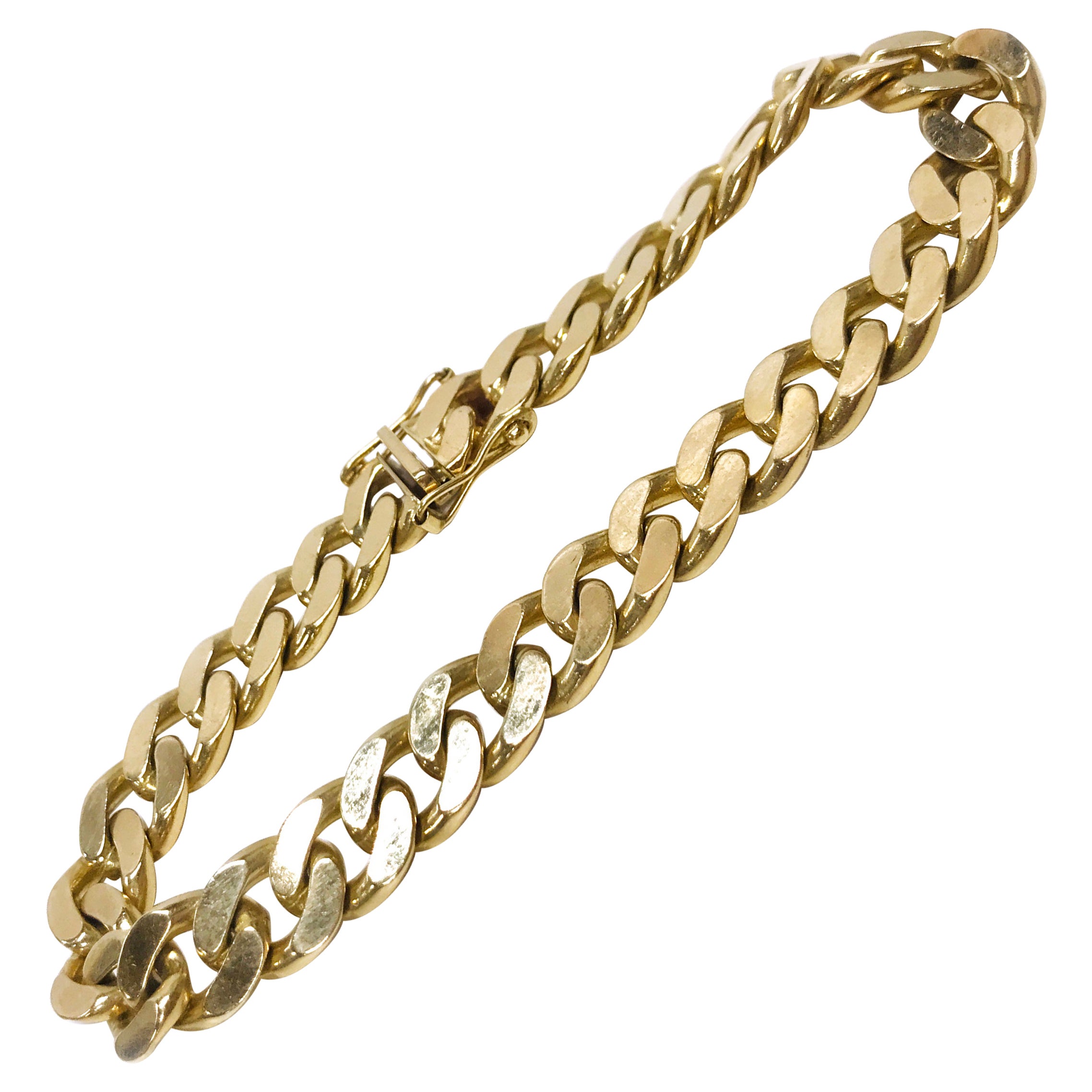 14 Karat Yellow Gold Flat Curb Link Bracelet at 1stDibs