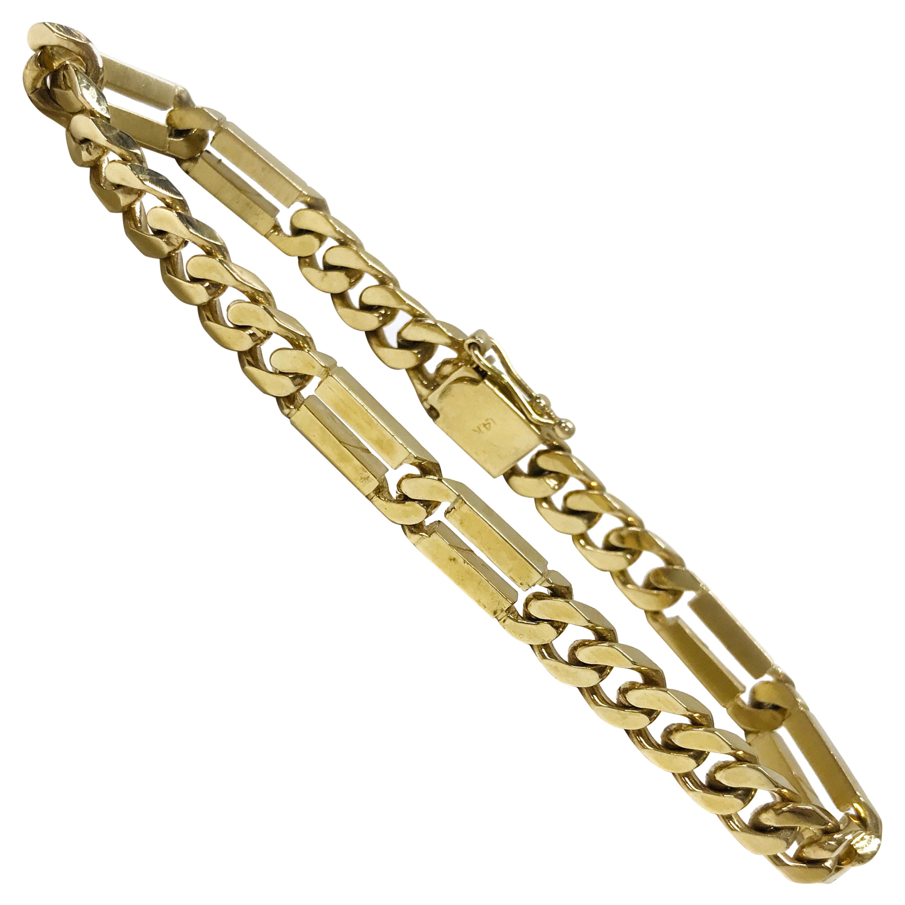 14 Karat Flat-Figaro Link Bracelet For Sale