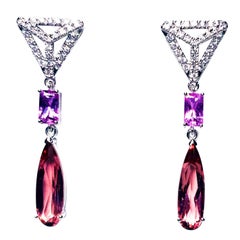 Eostre Tourmaline, Pink Sapphire and Diamond Earring in 18K White Gold