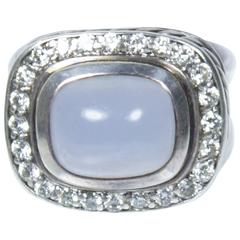 Vintage David Yurman Cabochon Moonstone Pave Diamond Sterling Silver Ring