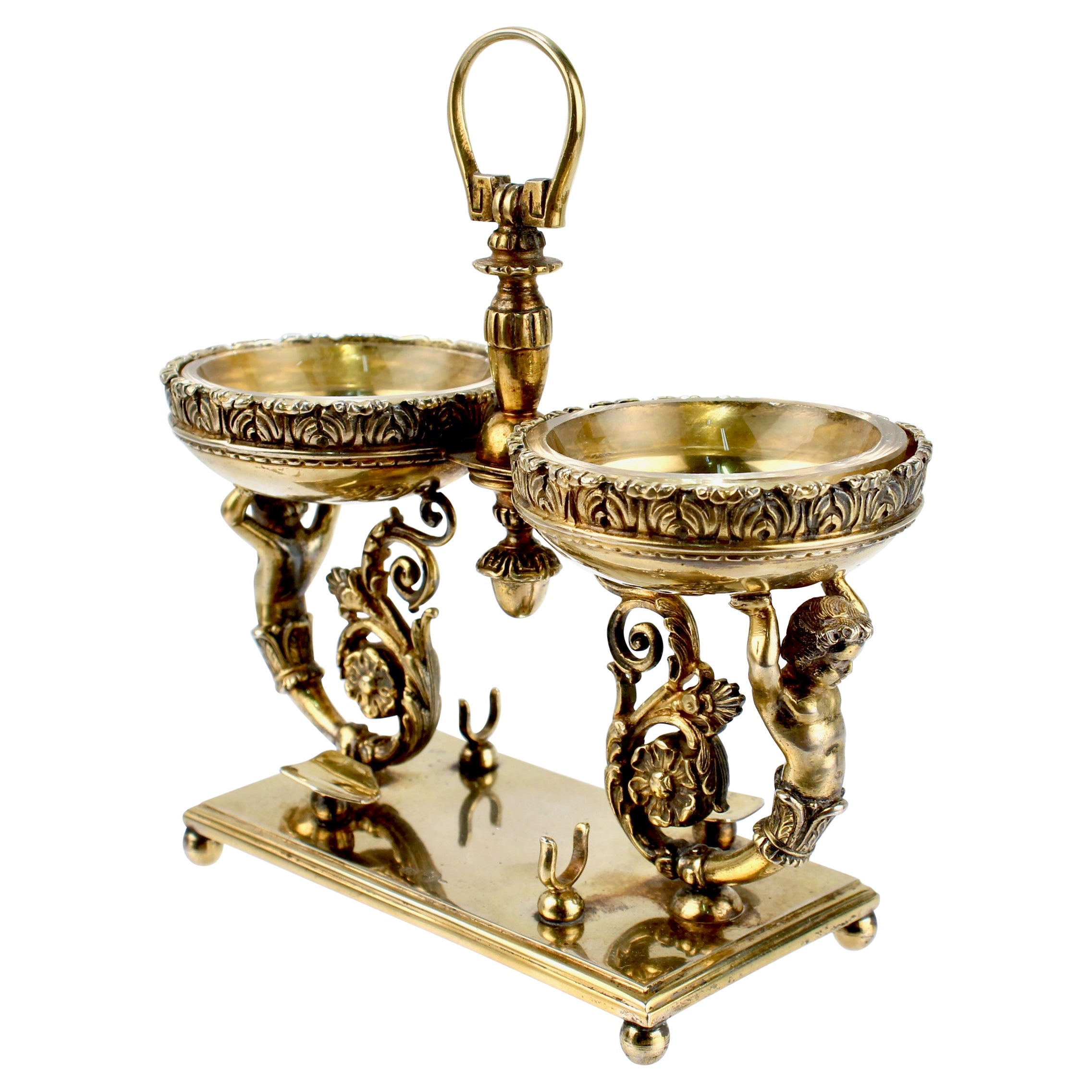 Vintage Rococo Style Figural Italian Gilt Silver Double Caviar Stand or Server en vente