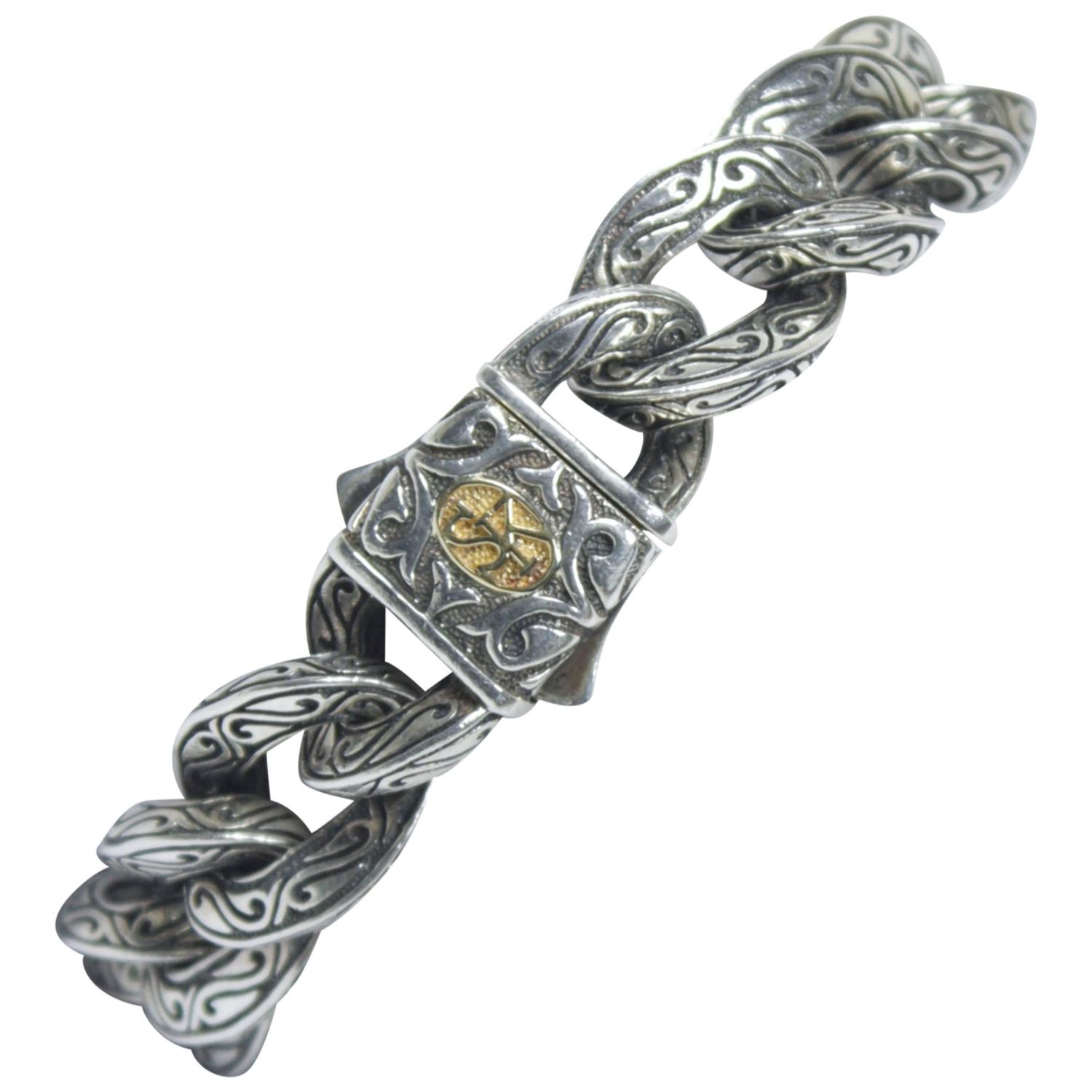 SCOTT KAY 18KT Yellow Gold and Sterling Silver Men&#39;s Bracelet For Sale at 1stdibs